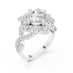 14K White Gold Round Moissanite Diamond Floral Starburst Halo Ring