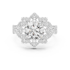 14K White Gold Round Moissanite Diamond Floral Starburst Halo Ring