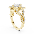 14K White Gold Round Moissanite Diamond Floral Starburst Halo Ring