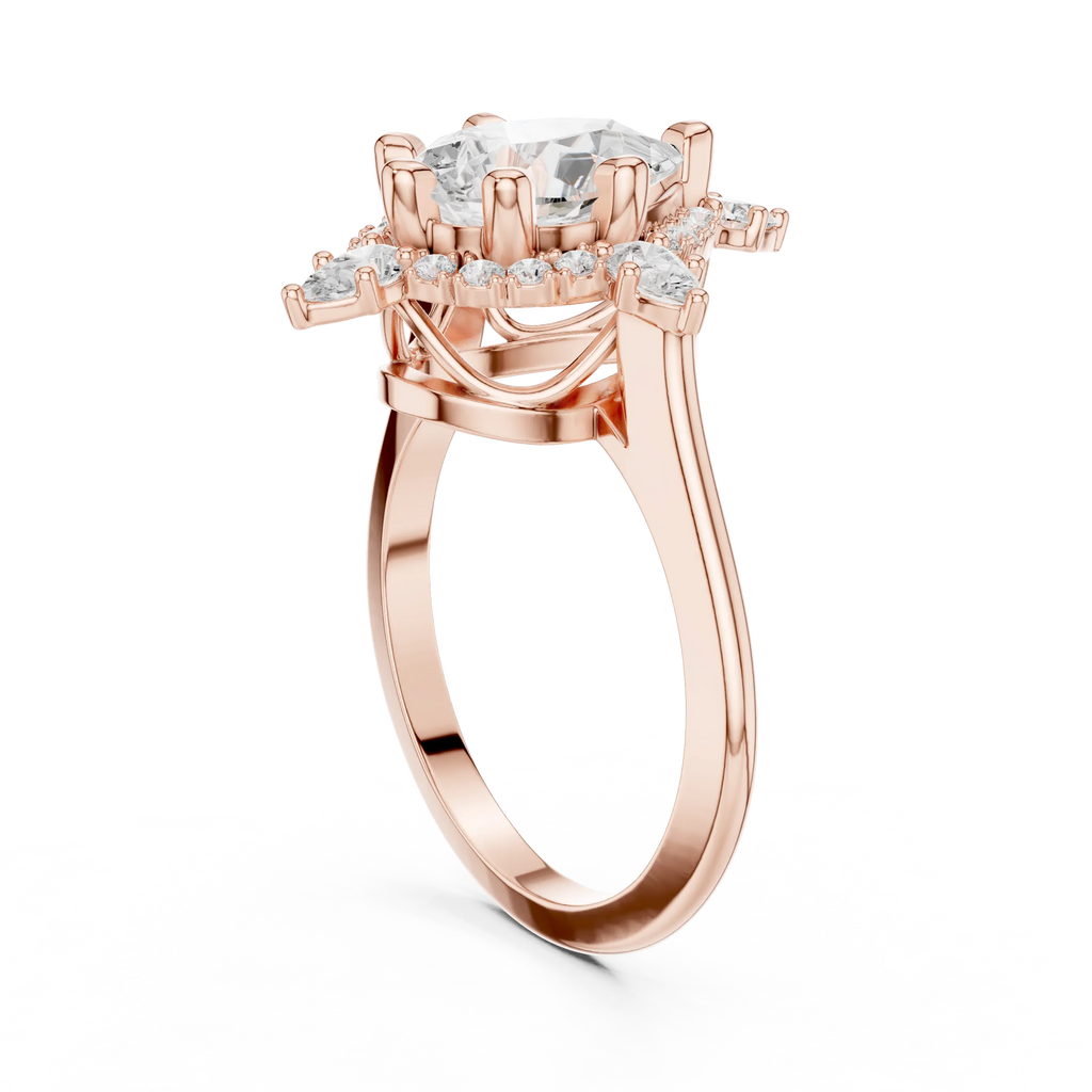 18K White Gold Pear Cut Diamond Sunburst Floral Halo Ring