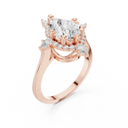 18K White Gold Pear Cut Diamond Sunburst Floral Halo Ring