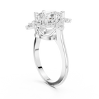 18K White Gold Pear Cut Diamond Sunburst Floral Halo Ring