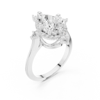 18K White Gold Pear Cut Diamond Sunburst Floral Halo Ring