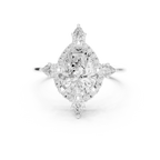 18K White Gold Pear Cut Diamond Sunburst Floral Halo Ring