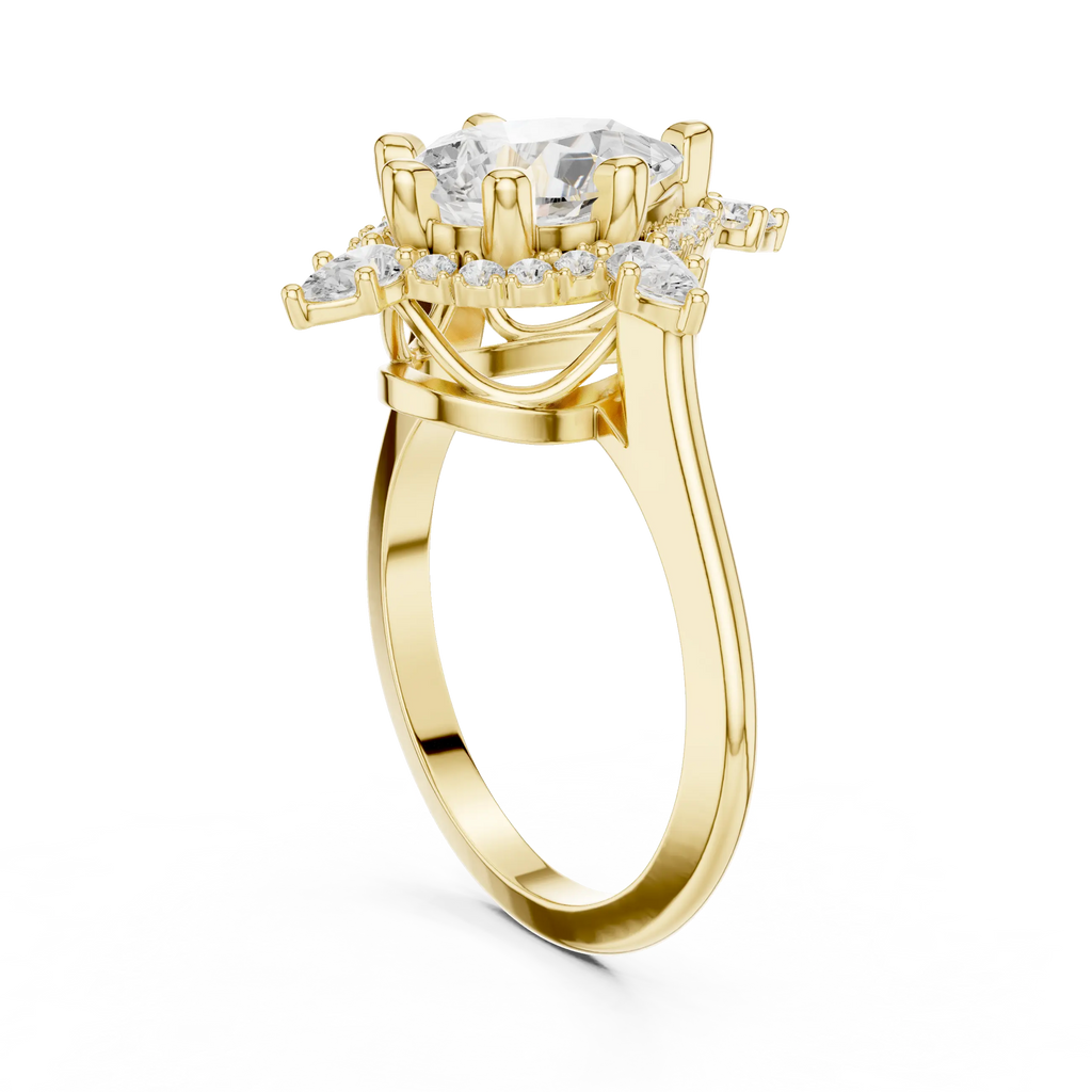 18K White Gold Pear Cut Diamond Sunburst Floral Halo Ring