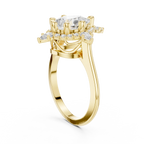 18K White Gold Pear Cut Diamond Sunburst Floral Halo Ring