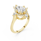 18K White Gold Pear Cut Diamond Sunburst Floral Halo Ring