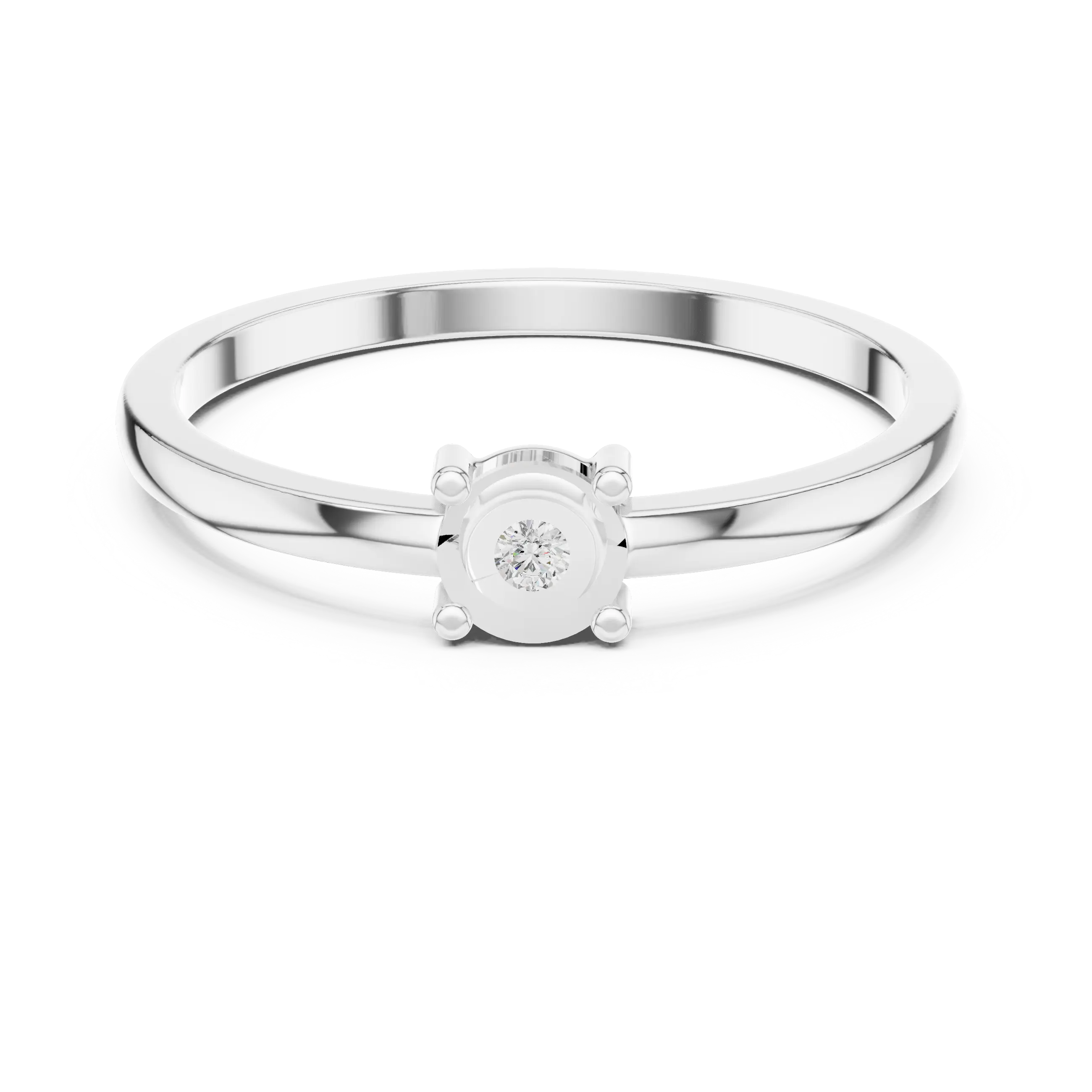 14K White Gold Round Moissanite Diamond Minimalist Solitaire Ring
