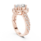 10K White Gold Oval Diamond Rope Texture Halo Ring