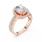 10K White Gold Oval Diamond Rope Texture Halo Ring