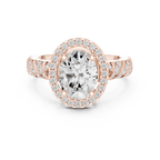 10K White Gold Oval Diamond Rope Texture Halo Ring