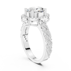 10K White Gold Oval Diamond Rope Texture Halo Ring