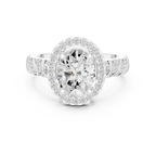 10K White Gold Oval Diamond Rope Texture Halo Ring
