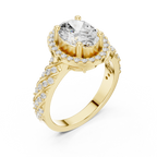 10K White Gold Oval Diamond Rope Texture Halo Ring