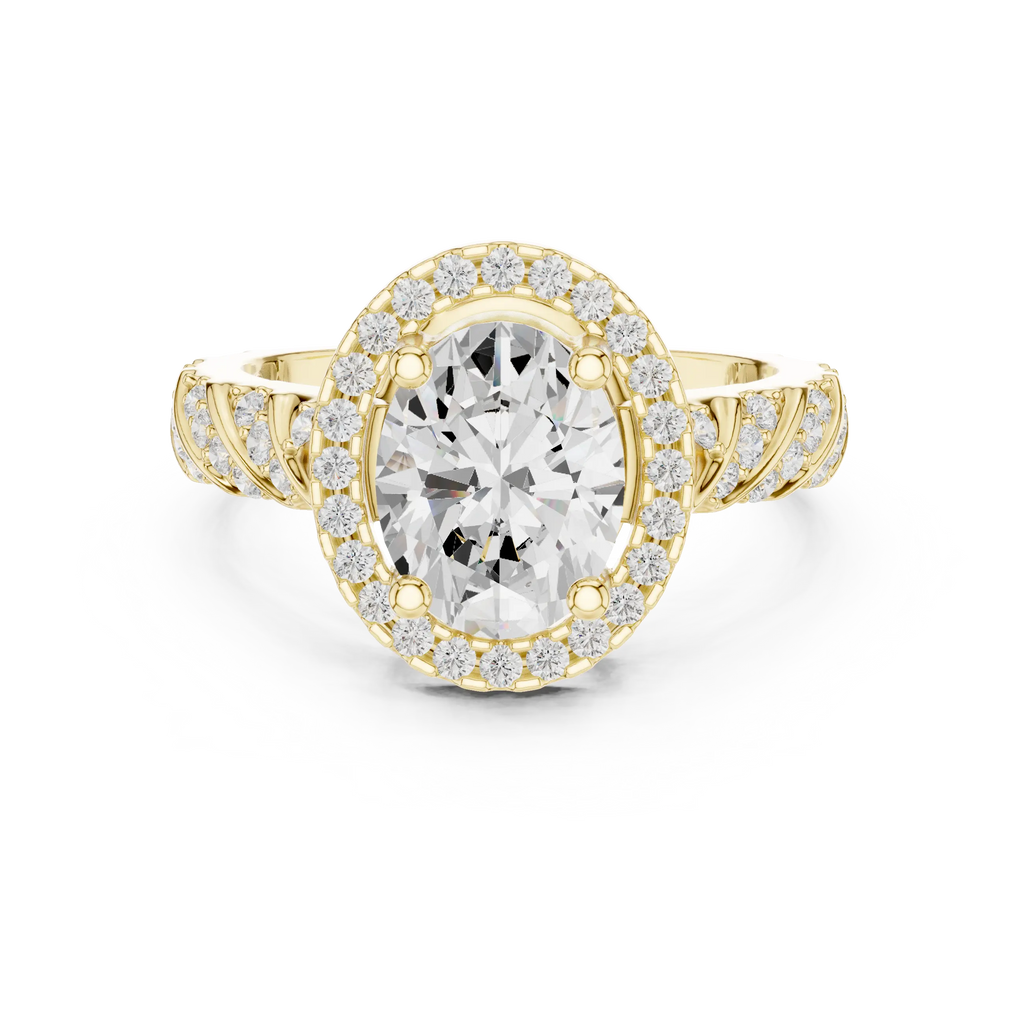10K White Gold Oval Diamond Rope Texture Halo Ring