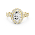 10K White Gold Oval Diamond Rope Texture Halo Ring