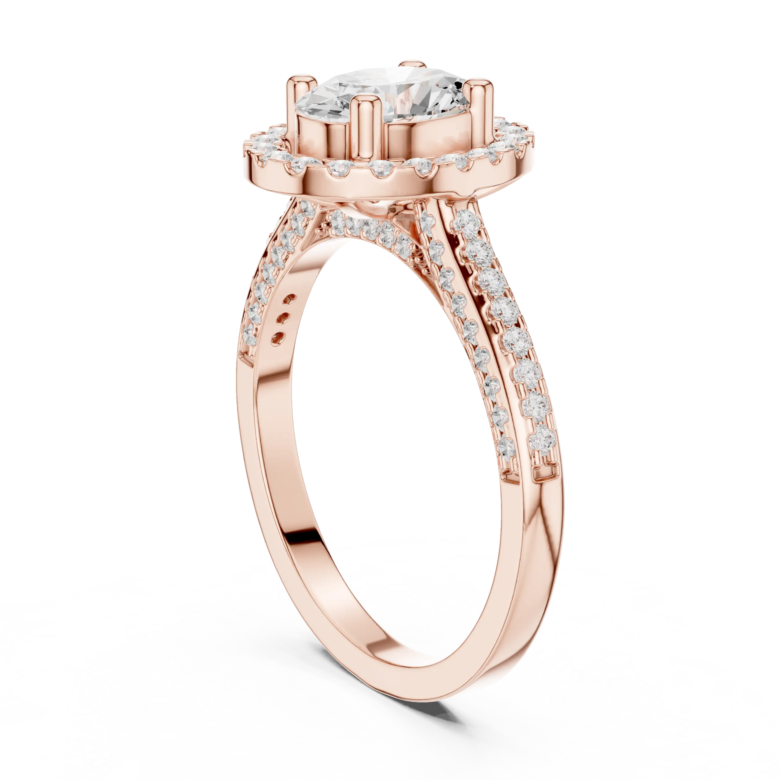 18K White Gold Oval Lab Grown Diamond Halo Engagement Ring