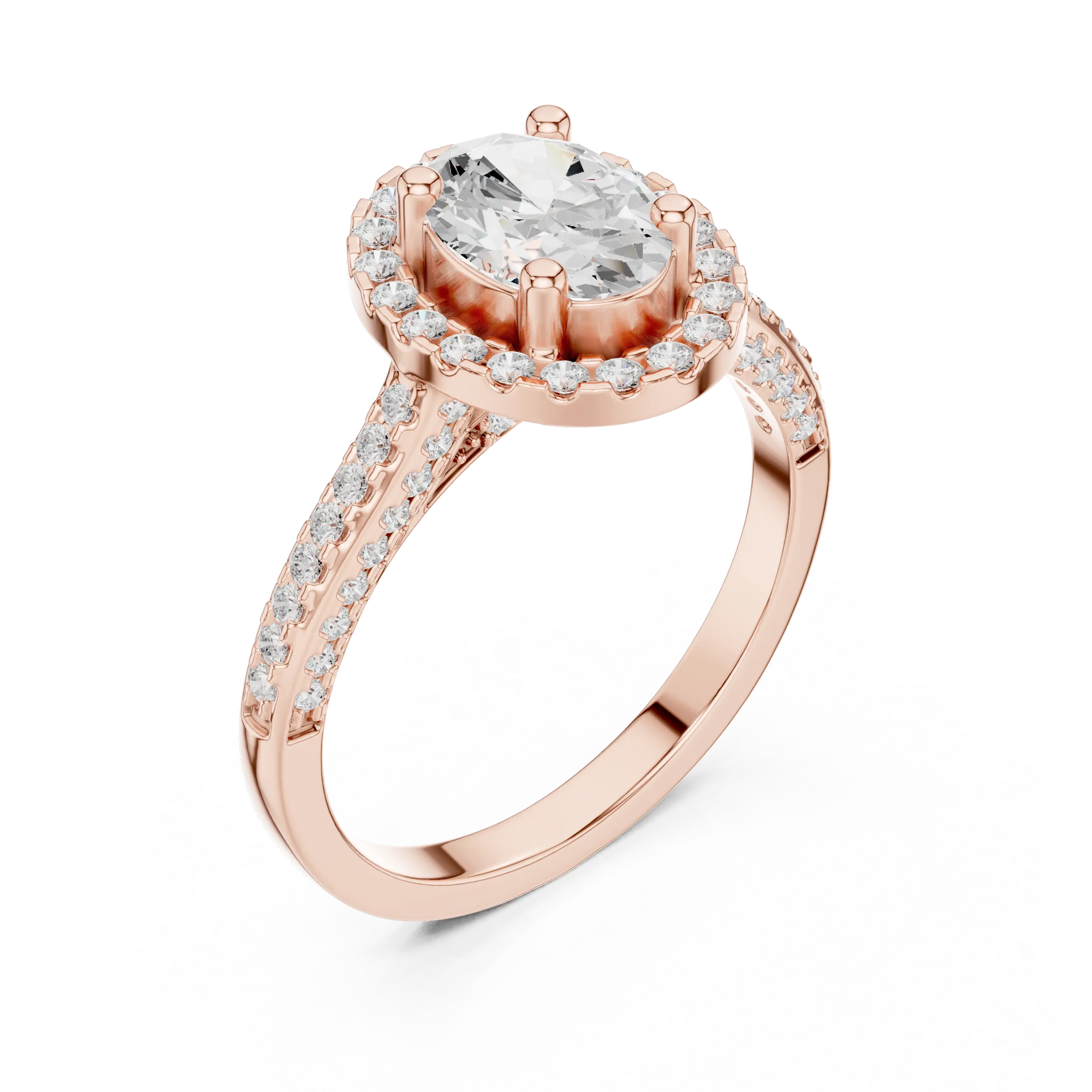 18K White Gold Oval Lab Grown Diamond Halo Engagement Ring