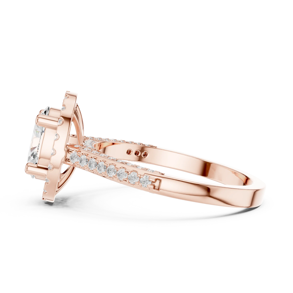 18K White Gold Oval Lab Grown Diamond Halo Engagement Ring