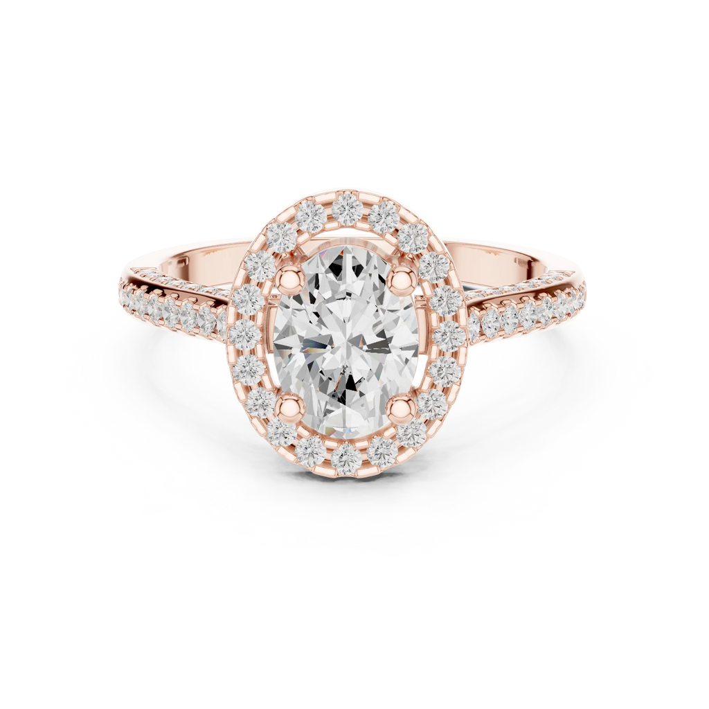 18K White Gold Oval Lab Grown Diamond Halo Engagement Ring