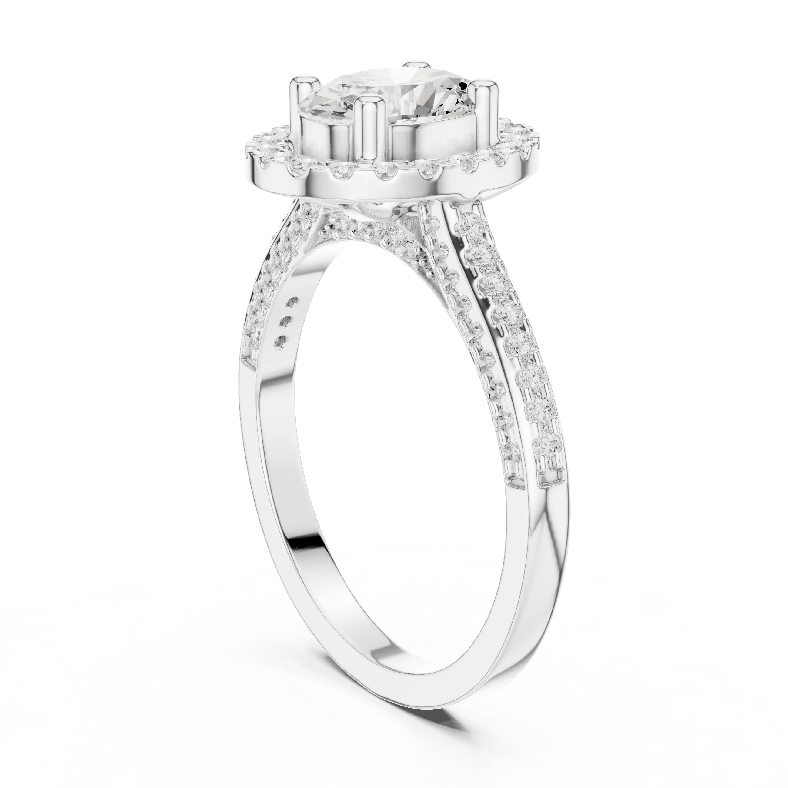 18K White Gold Oval Lab Grown Diamond Halo Engagement Ring