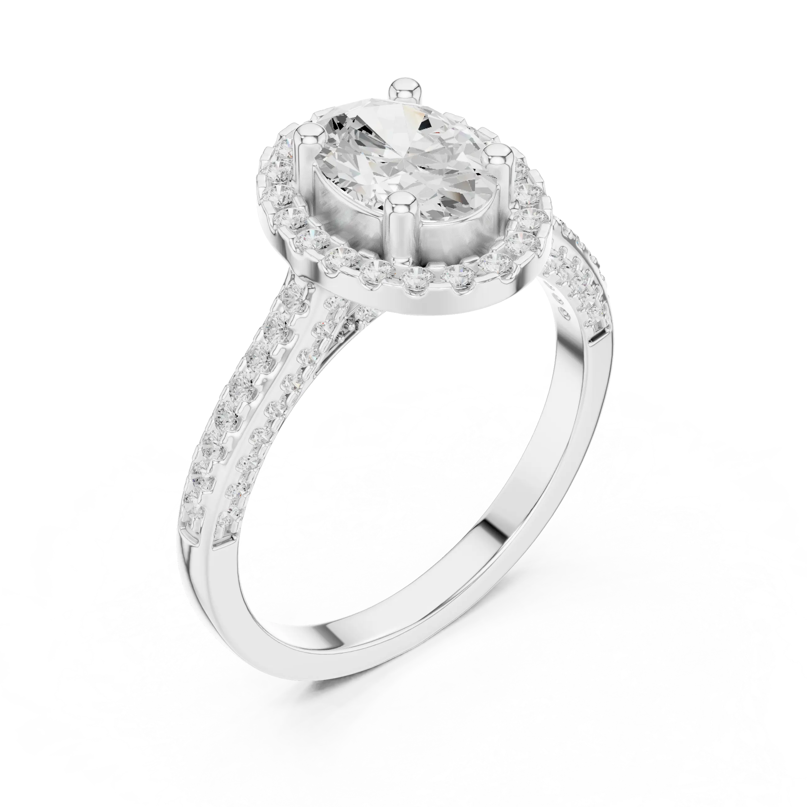 18K White Gold Oval Lab Grown Diamond Halo Engagement Ring