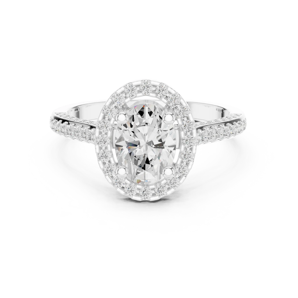 18K White Gold Oval Lab Grown Diamond Halo Engagement Ring