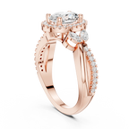 14K White Gold Oval Diamond Leaf Bypass Halo Ring