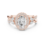 14K White Gold Oval Diamond Leaf Bypass Halo Ring