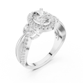 14K White Gold Oval Diamond Leaf Bypass Halo Ring