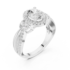 14K White Gold Oval Diamond Leaf Bypass Halo Ring