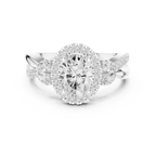 14K White Gold Oval Diamond Leaf Bypass Halo Ring