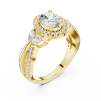 14K White Gold Oval Diamond Leaf Bypass Halo Ring