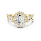 14K White Gold Oval Diamond Leaf Bypass Halo Ring