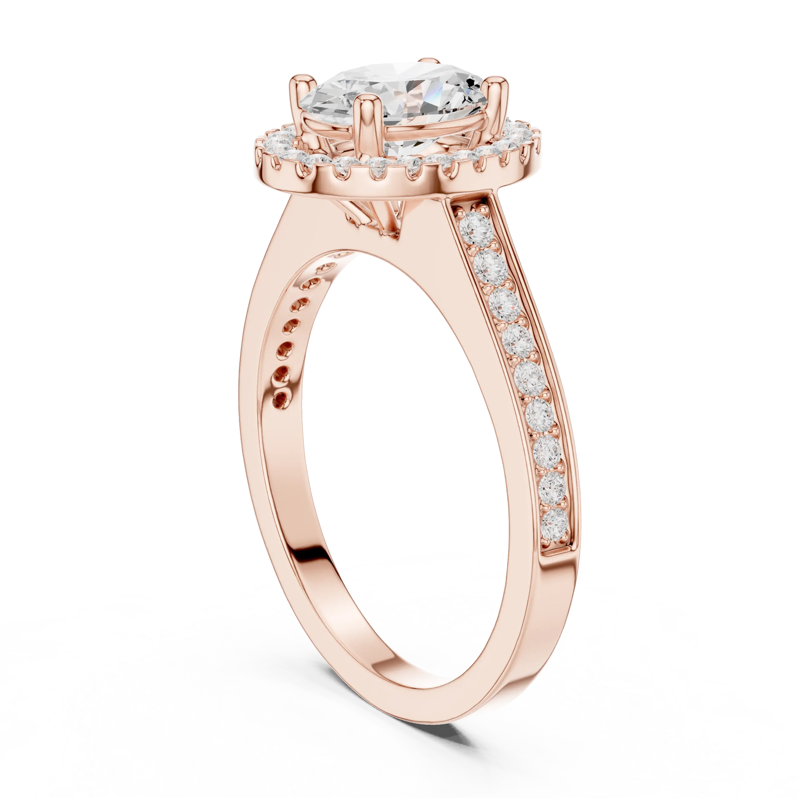 14K Rose Gold Emerald Cut Diamond Split Shank Lab Grown Ring