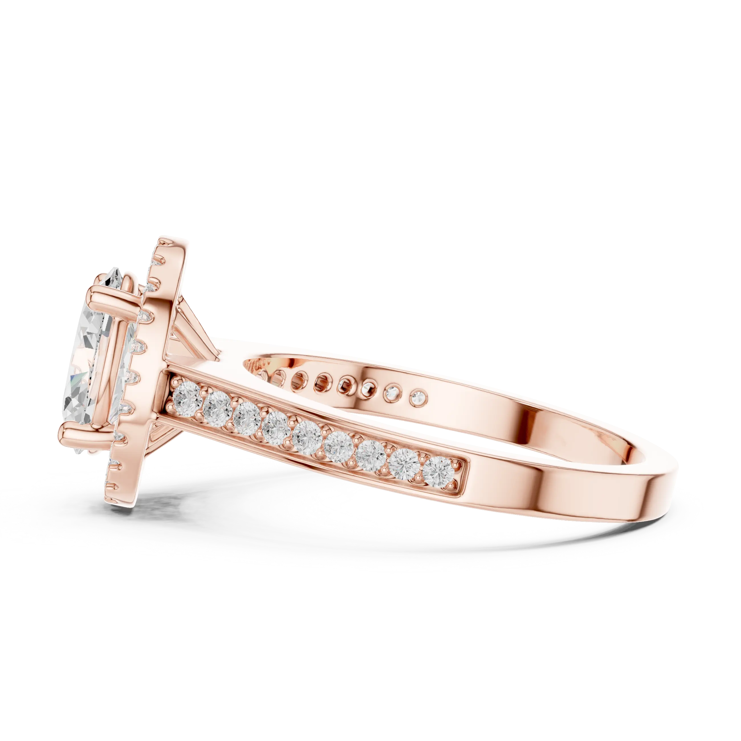14K Rose Gold Emerald Cut Diamond Split Shank Lab Grown Ring