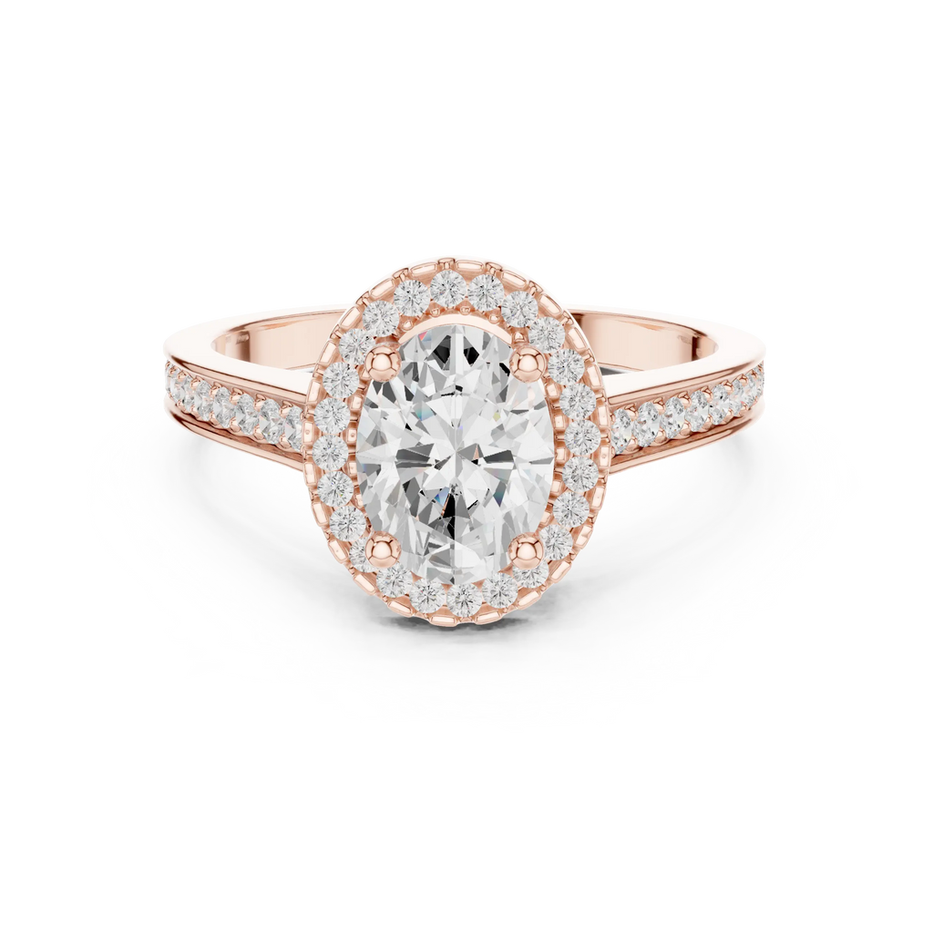 14K Rose Gold Emerald Cut Diamond Split Shank Lab Grown Ring