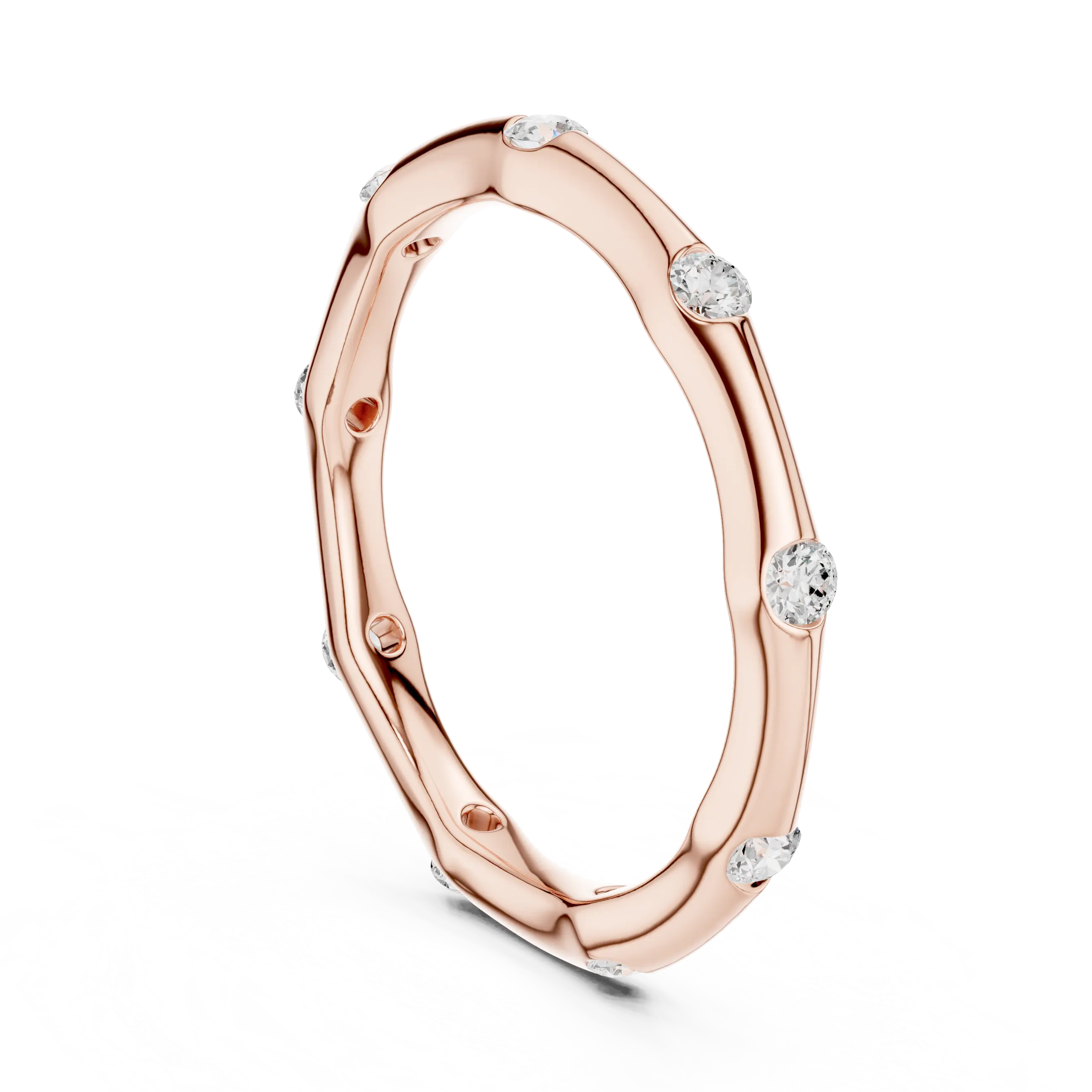 10K White Gold Sculpted Diamond Pebble Eternity Band
