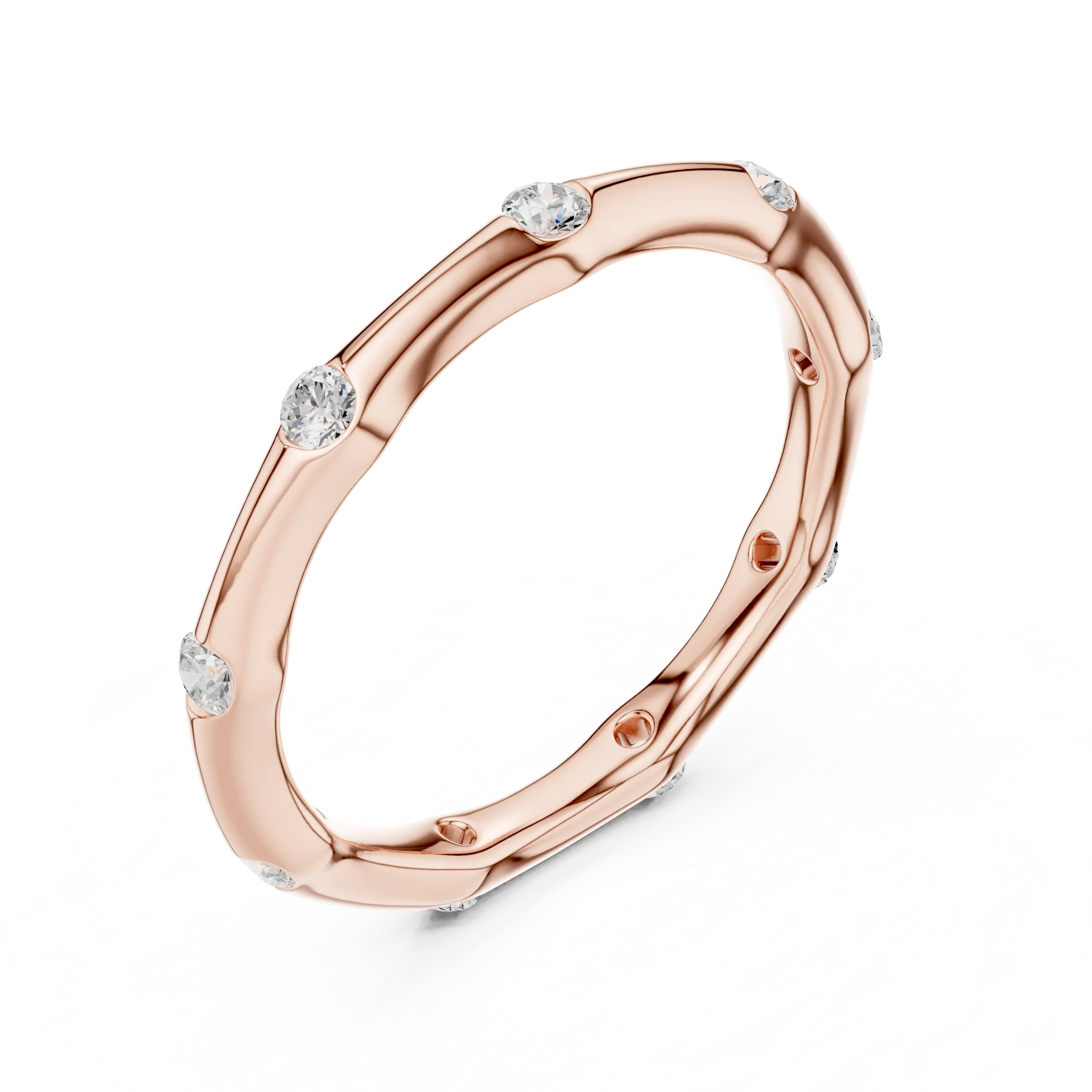 10K White Gold Sculpted Diamond Pebble Eternity Band