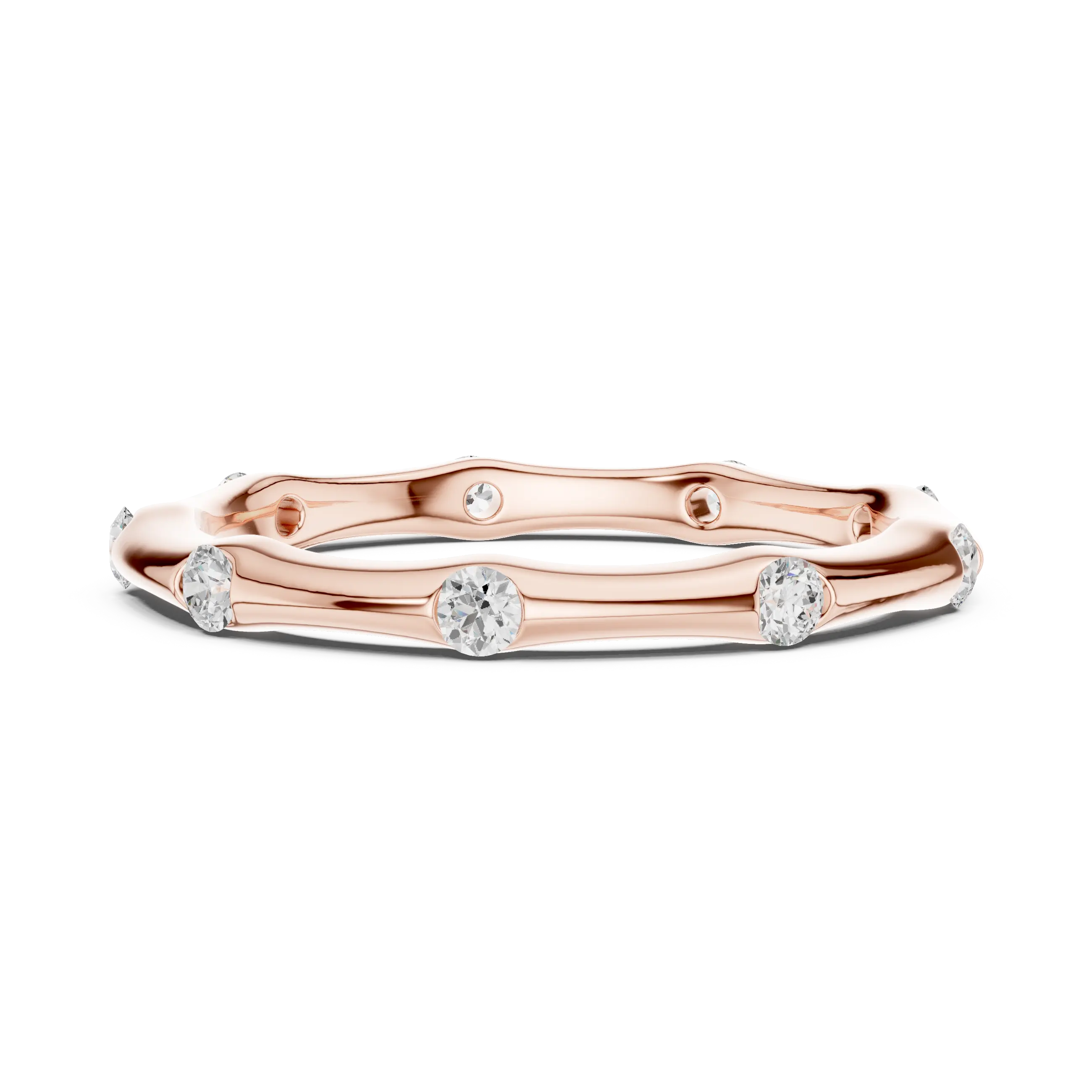 10K White Gold Sculpted Diamond Pebble Eternity Band