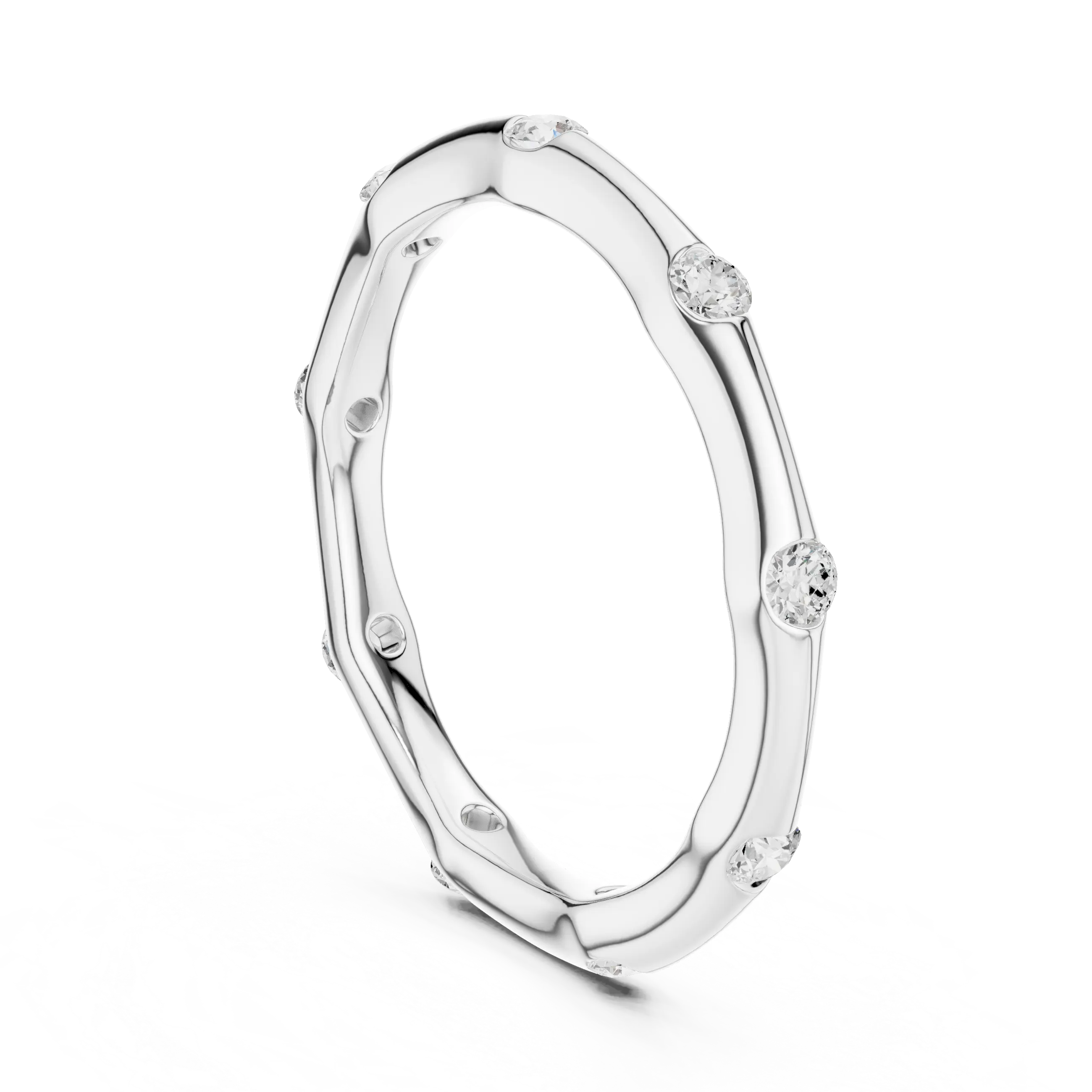 10K White Gold Sculpted Diamond Pebble Eternity Band