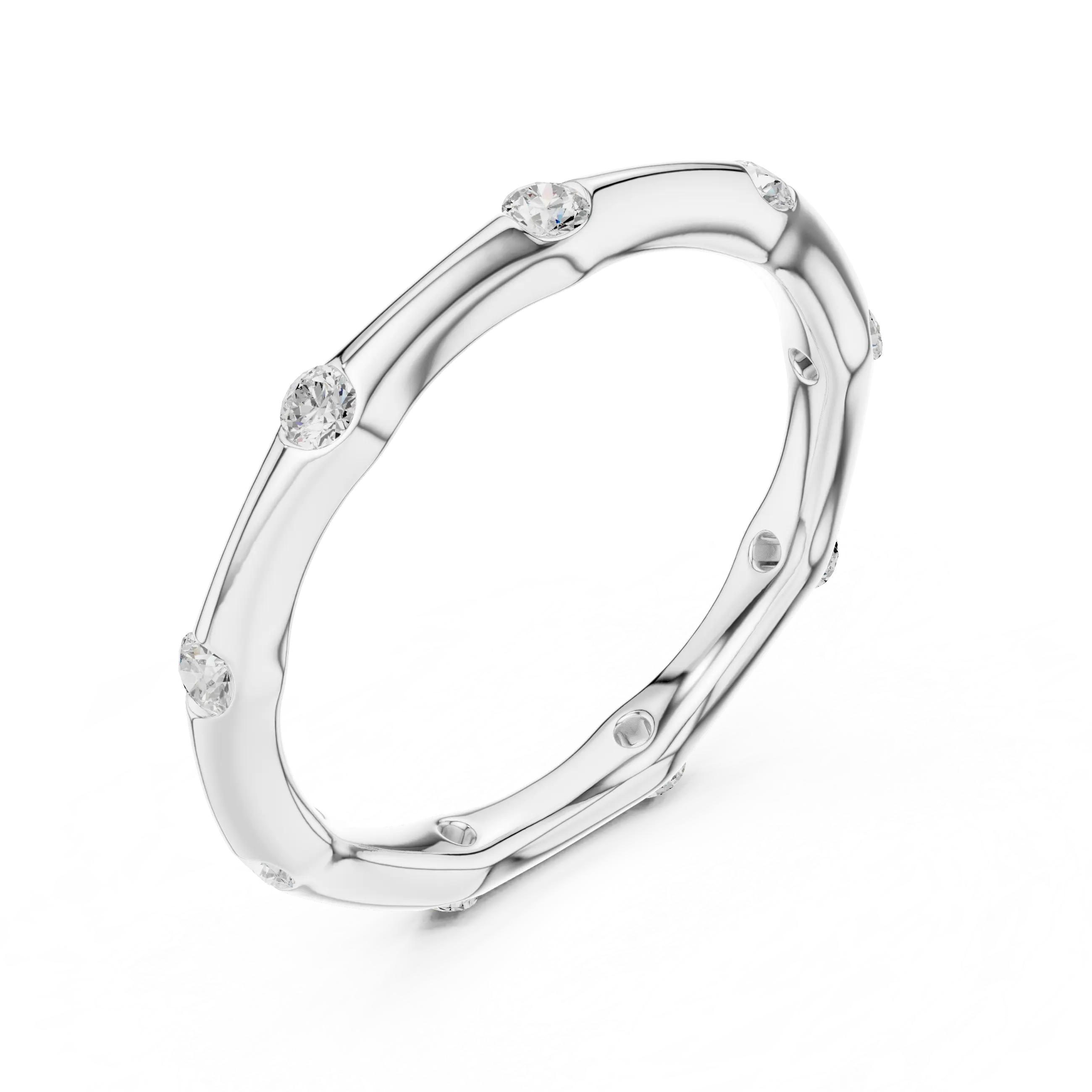 10K White Gold Sculpted Diamond Pebble Eternity Band