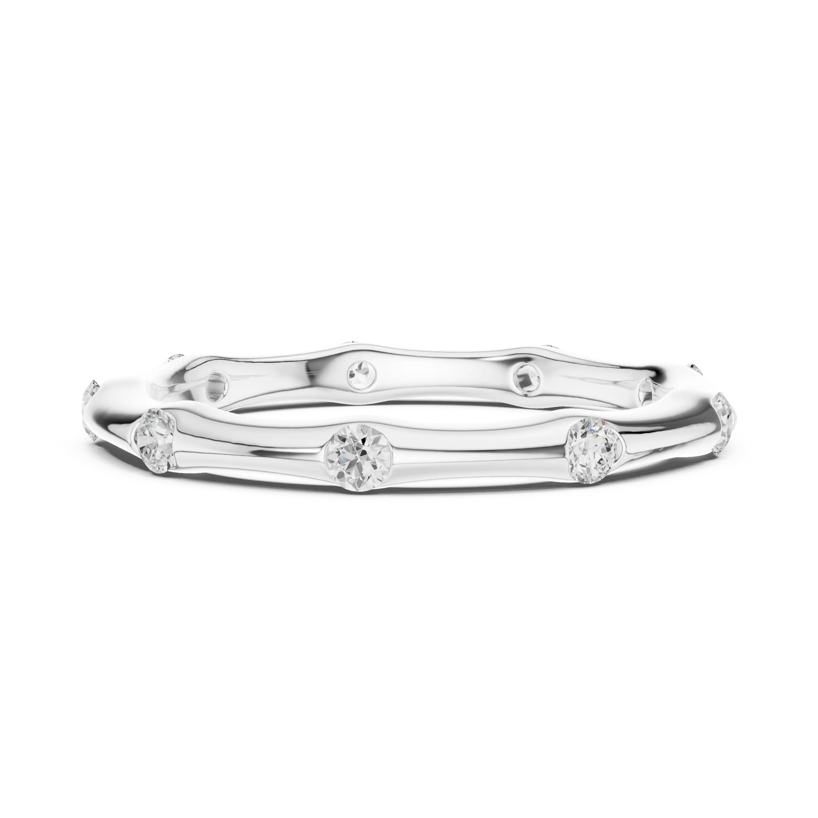 10K White Gold Sculpted Diamond Pebble Eternity Band