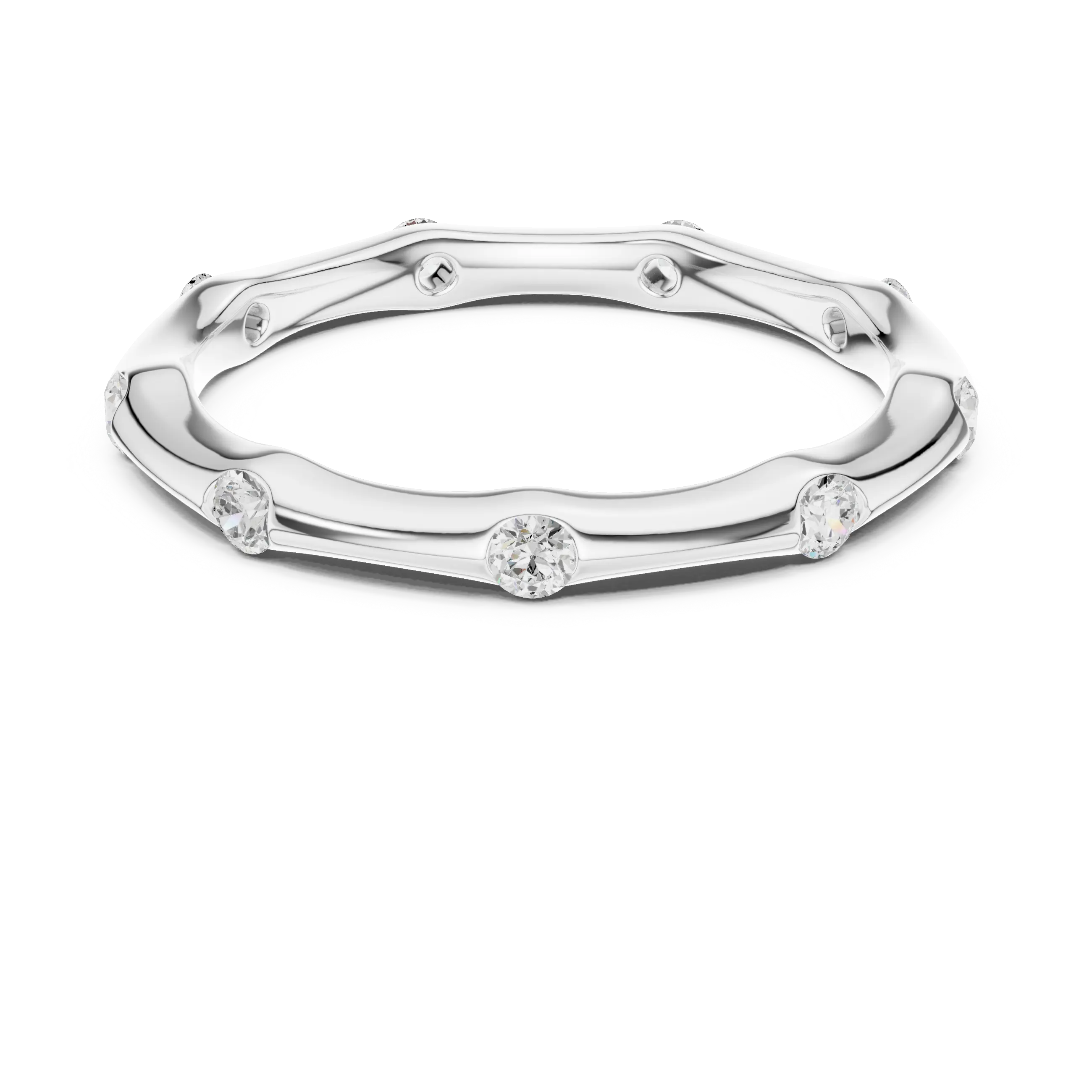10K White Gold Sculpted Diamond Pebble Eternity Band