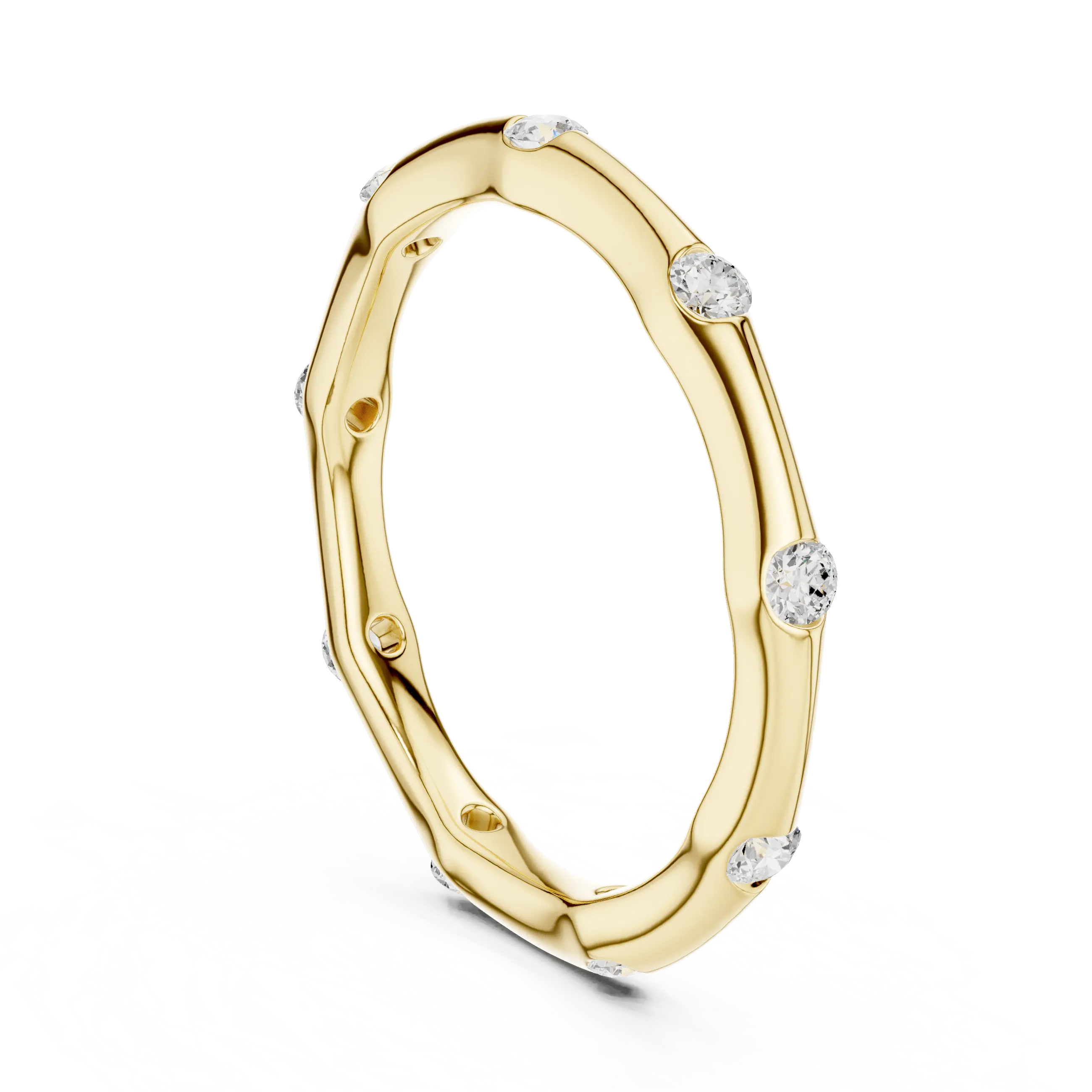 10K White Gold Sculpted Diamond Pebble Eternity Band