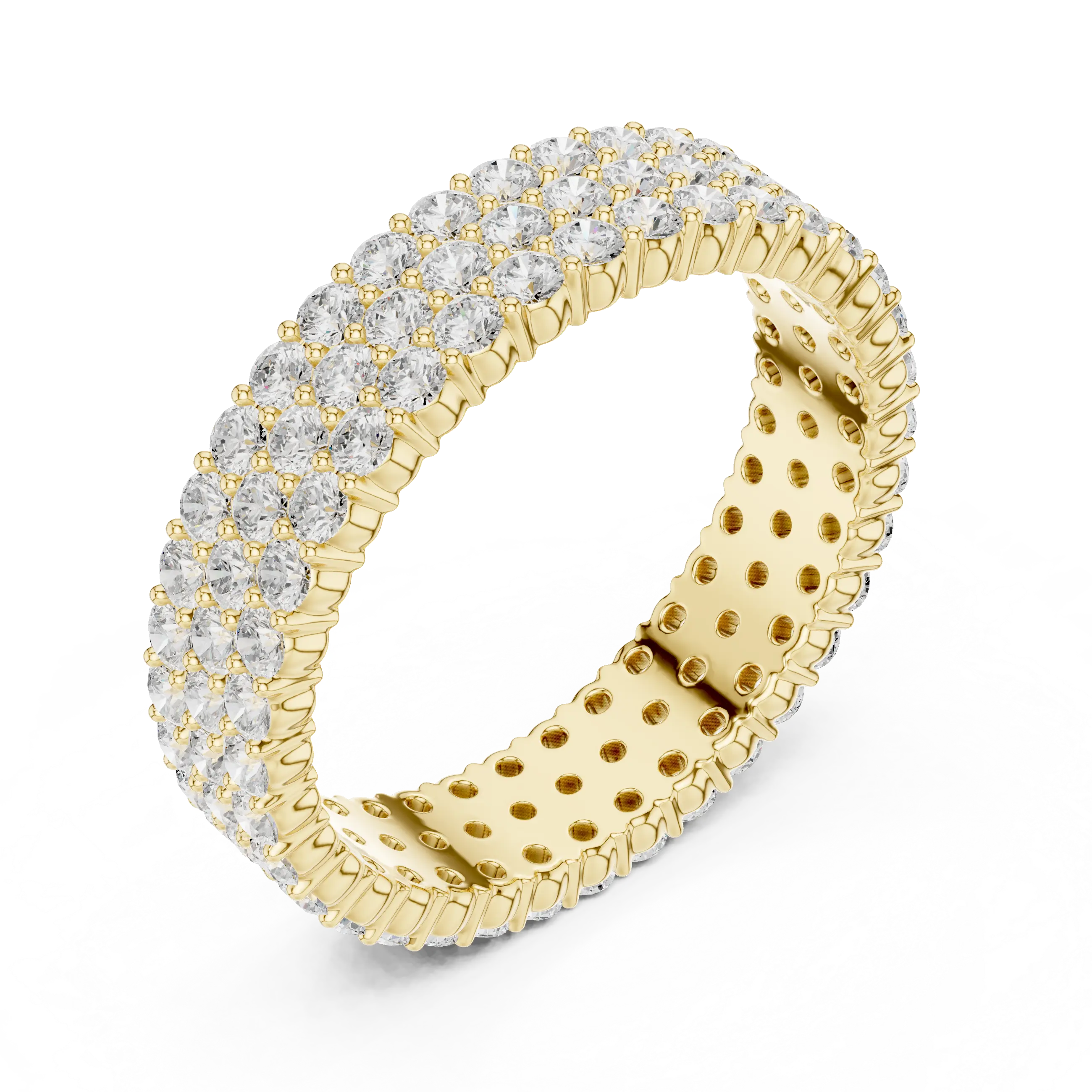 18K Yellow Gold Triple Row Diamond Eternity Band