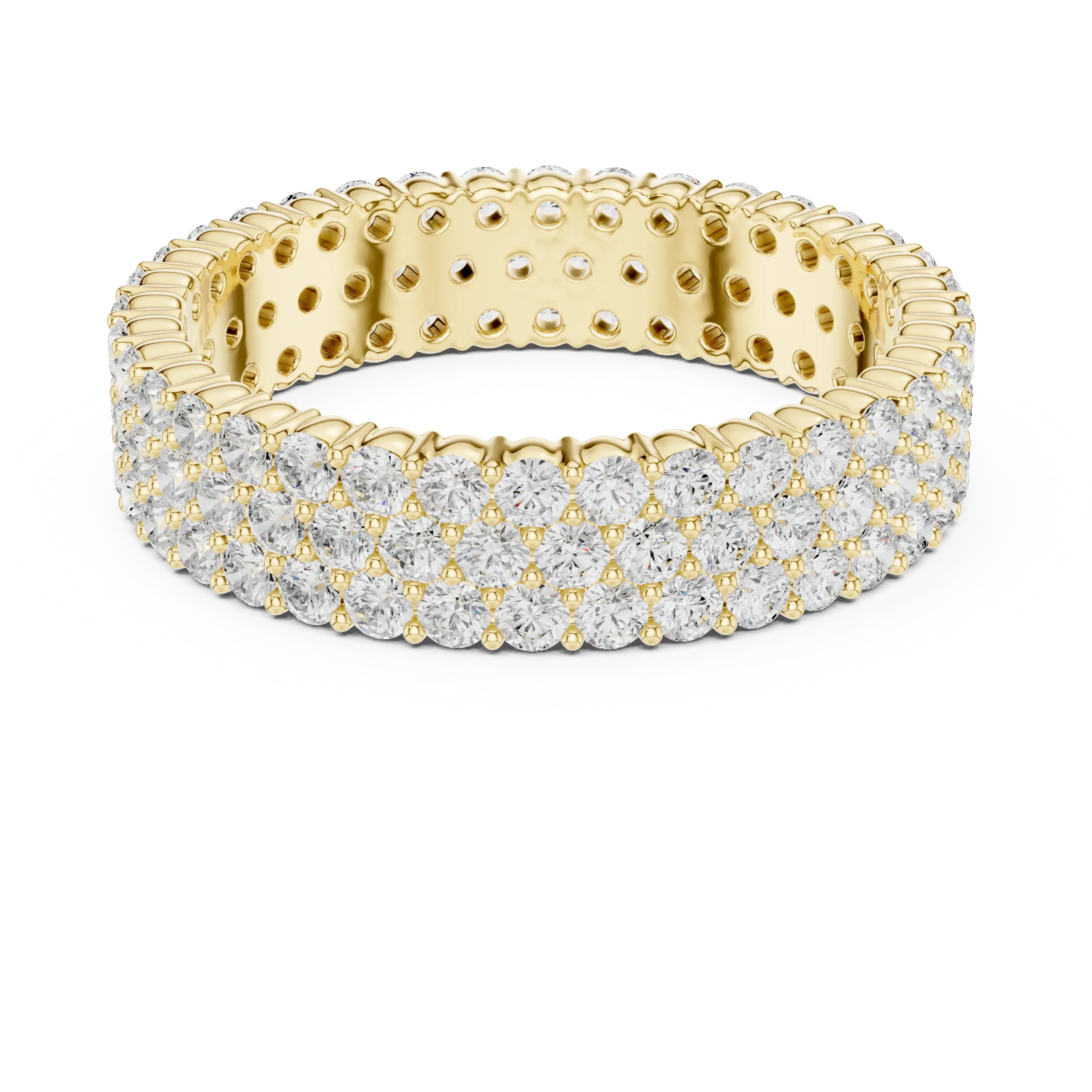 18K Yellow Gold Triple Row Diamond Eternity Band