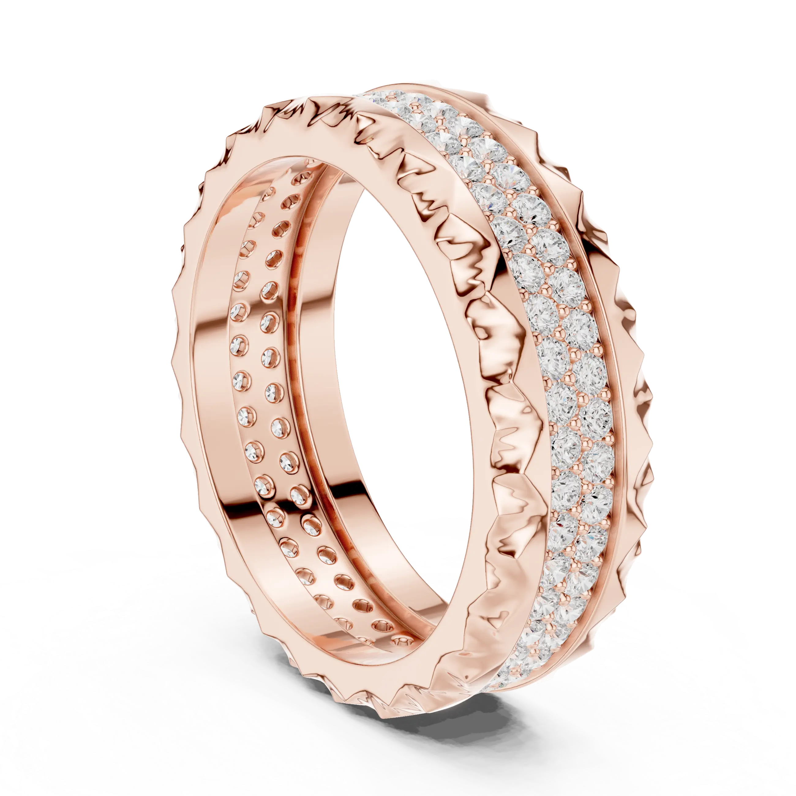 14K Rose Gold Sculpted Diamond Edge Eternity Wedding Band