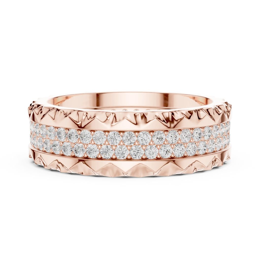 14K Rose Gold Sculpted Diamond Edge Eternity Wedding Band