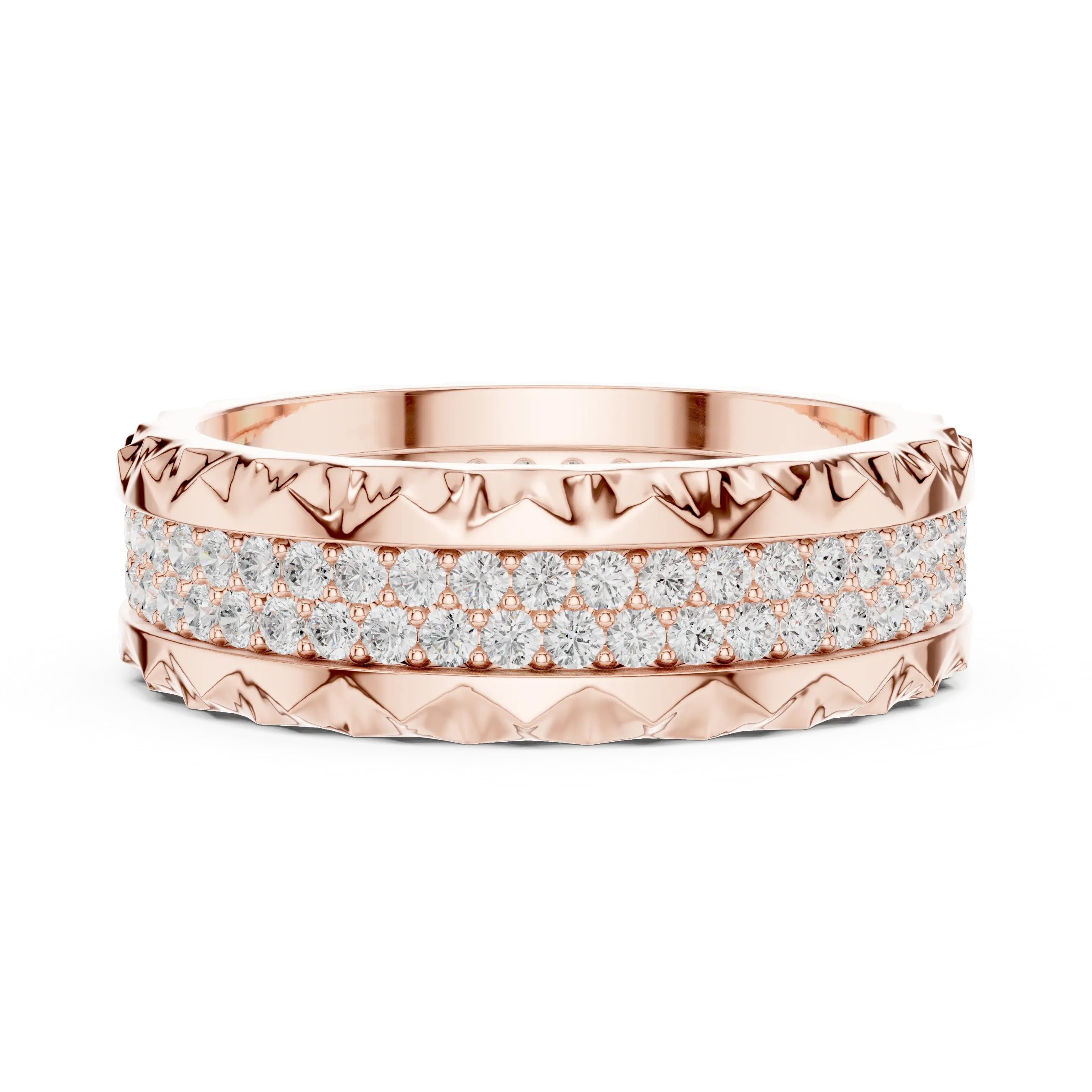 14K Rose Gold Sculpted Diamond Edge Eternity Wedding Band